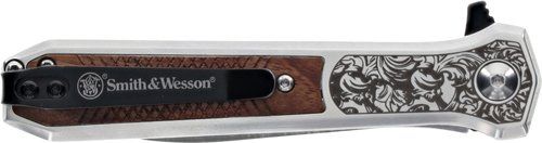 S&W KNIFE UNWAVERED SPRING AST 3.5" SS/ROSEWOOD ENGRV DAGGER