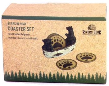RIVERS EDGE BEARS IN A BOAT COASTER SET 4 PIECE