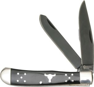 ABKT CATTLEMANS CUTLERY BLACK ANGUS TRAPPER 2-BLADE FOLDER