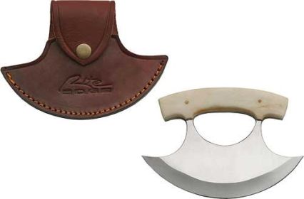 SZCO RITE EDGE 6" BONE HANDLE ULU W/LEATHER SHEATH