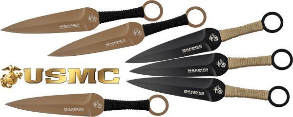 MC USMC 9" SPEAR POINT THROWING KNIVES 6-PACK BLK/FDE