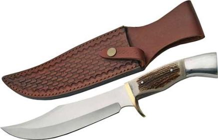 SZCO STEEL STAG 8" IRON COUGAR DEER ANTLER HANDLE SS BLADE