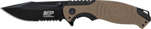 S&W KNIFE M&P INDEX FLIPPER 3.5" BLACK/DESERT TAN CLIP PT