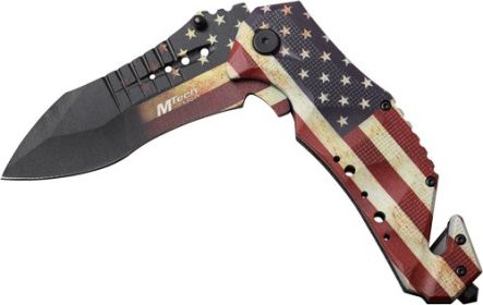 MC MTECH 3.75" DROP POINT FOLDER W/ CUTTER (option: Folder W/Cutter Us Flag/Ss)